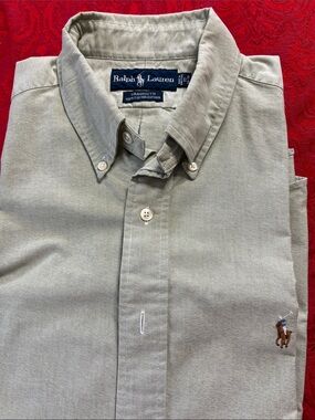 Ralph Lauren Yarmouth Oxford Shirt Men's 17 34/35 Light Green Button Down Cotton